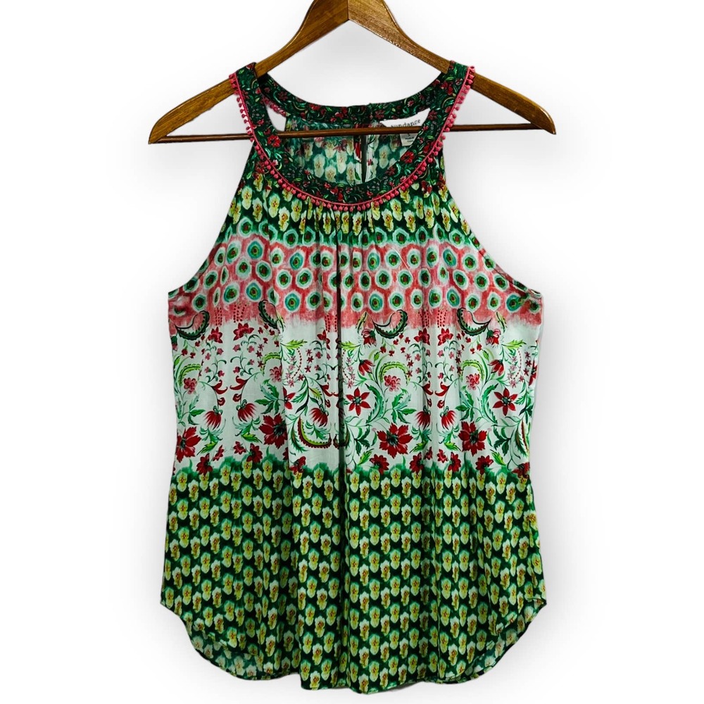 Sundance Peasant Tank Top Womens Size Small Green Boho Print Sleeveless Coastal
